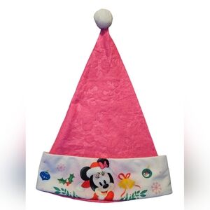 Pink Felt Disney Minnie Mouse Christmas Santa Hat   Snowflakes 11" X 17"